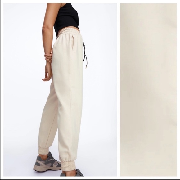 ZARA cream jogger black drawstring - Picture 1 of 9